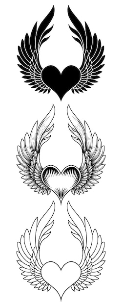 conjunto de design de tatuagem de asas de anjo vetorial