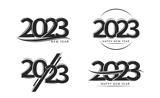 Conjunto de design de texto de logotipo de feliz ano novo de 2023. coleção de design número 2023.