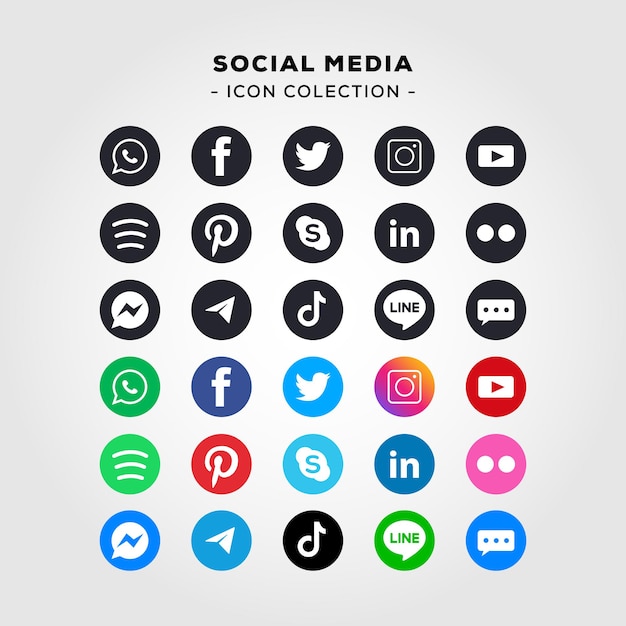 Vetor conjunto de design de vetor de coleção de ícone de mídia social.