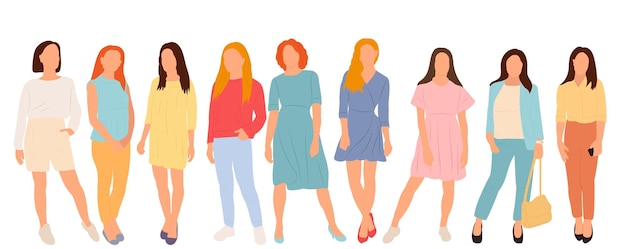Vetor conjunto de design plano de mulheres meninas no fundo branco