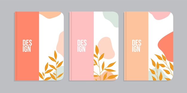 Conjunto de designs de capa de convite com decorações florais desenhadas à mão abstrato retrô botânico backgro