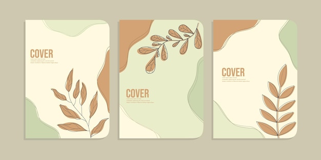 Conjunto de designs de capa de livro com decorações florais desenhadas à mão fundo botânico retrô abstrato