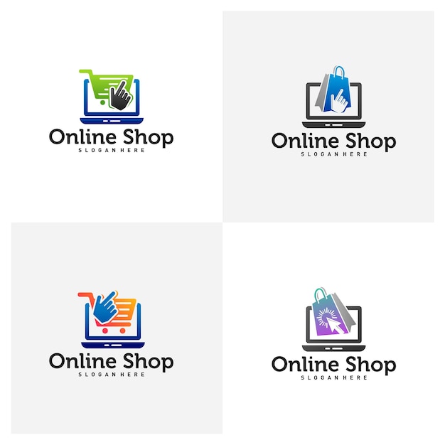 Vetor conjunto de designs de logotipo de loja on-line conceito ilustração de modelo de design de logotipo de loja de vetor