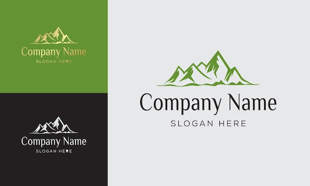 Conjunto de designs de logotipo de montanha vetorial e aventuras ao ar livre desenhando paisagem de inverno de elemento de acampamento