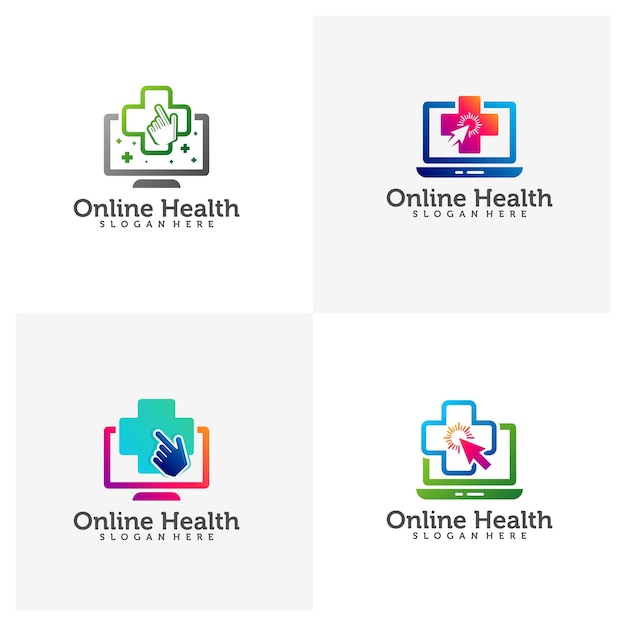 Conjunto de designs de vetores de logotipo de saúde on-line vetor de conceito de design de logotipo de toque de saúde modelo de logotipo de saúde simples seta com ícone de logotipo plus