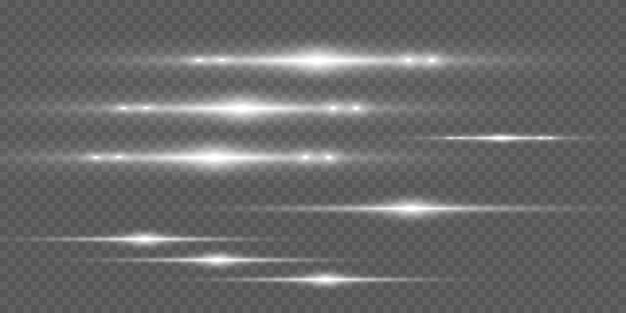 Conjunto de destaques e luzes horizontais brancas raios laser brilhantes