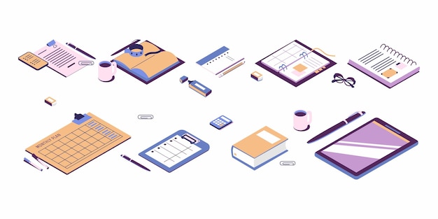 Conjunto de diários de blocos de notas de cadernos de papel