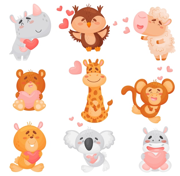 Conjunto de diferentes animais de desenho animado