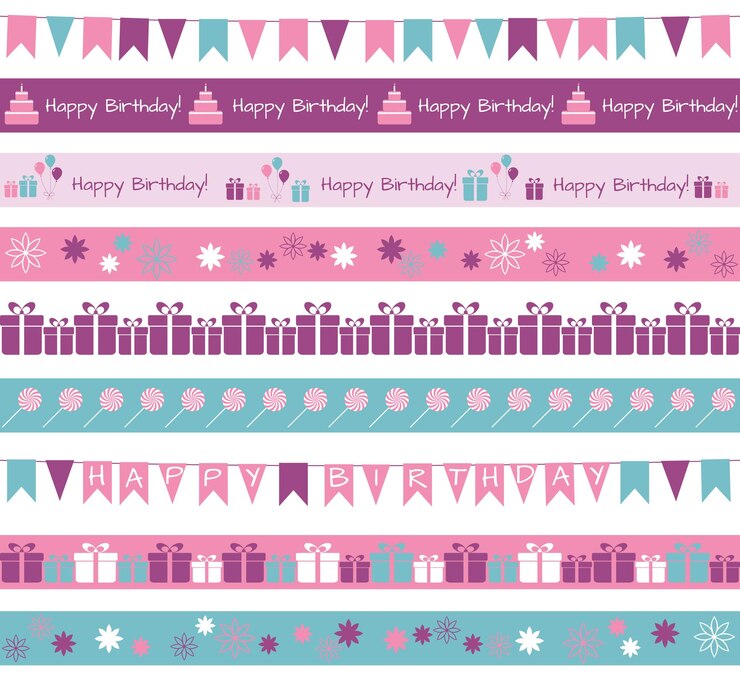 Vetor conjunto de diferentes bordas para festa de aniversário ou saudações