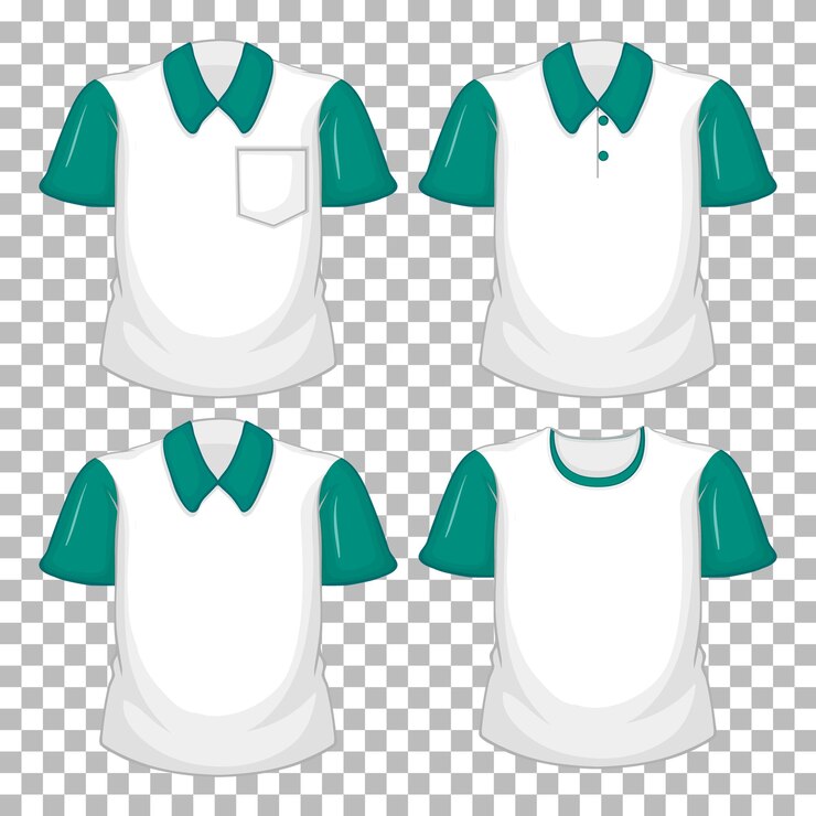 Vetor conjunto de diferentes camisas com mangas verdes isoladas em fundo transparente