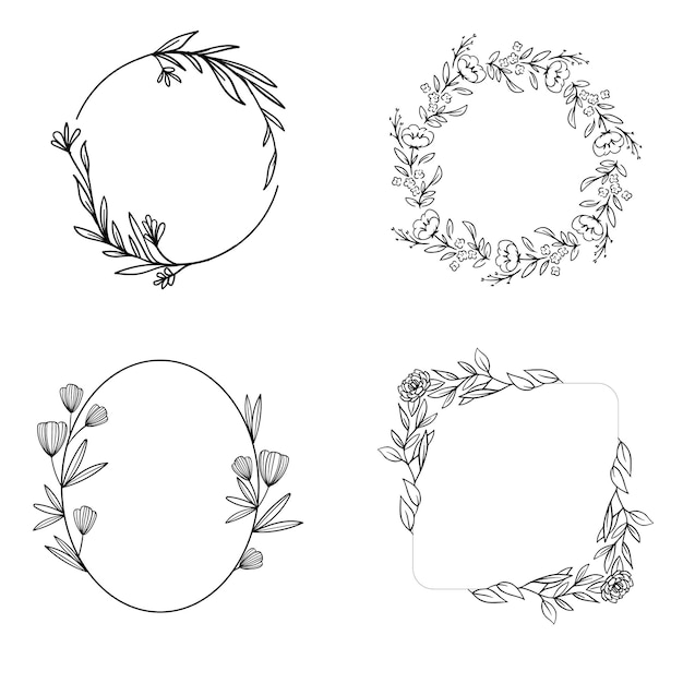 Conjunto de diferentes flores brunch e molduras de traço plano editável linha de luxo coleção floral