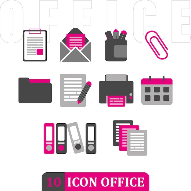Conjunto de diferentes ícones de escritório ilustração vetorial