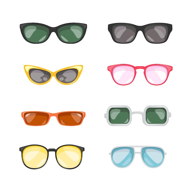 Conjunto de diferentes ícones de óculos de sol Óculos retrô para proteger os olhos do sol na temporada de verão
