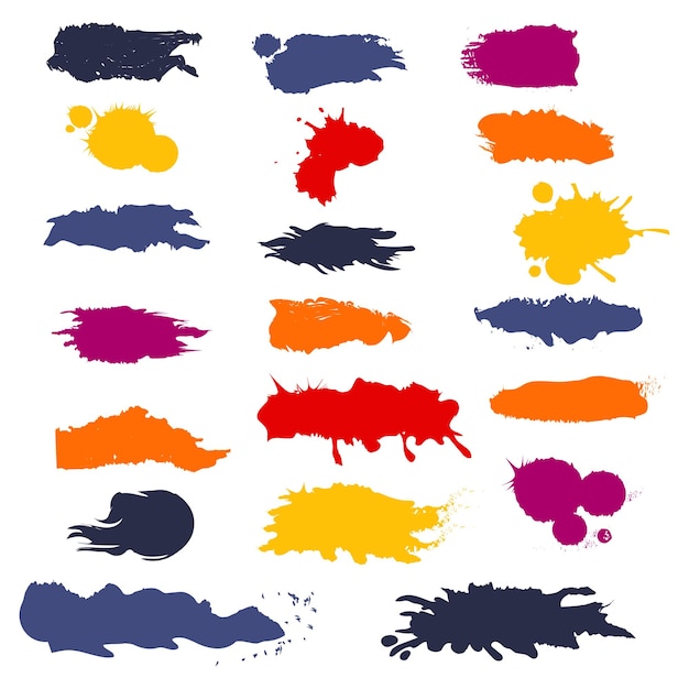 Vetor conjunto de diferentes traços de tinta colorida em uma ilustração vetorial de fundo branco