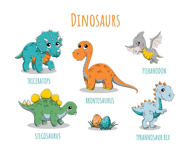 Vetor conjunto de dinossauros coloridos