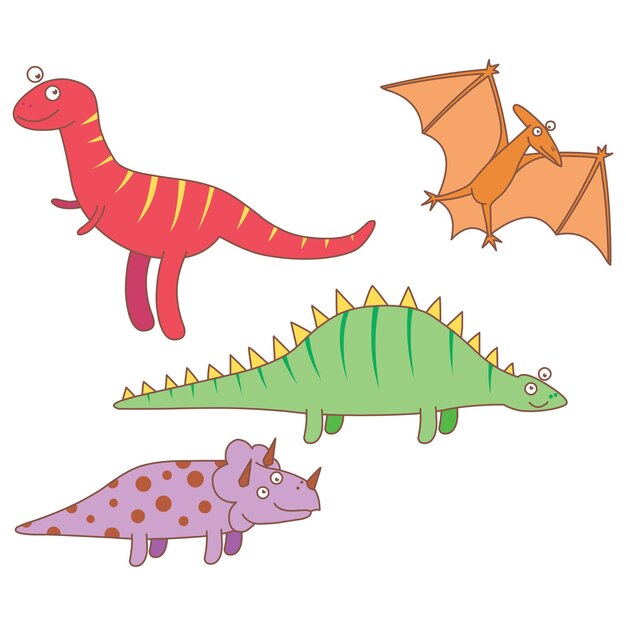 Vetor conjunto de dinossauros dos desenhos animados