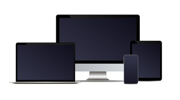 Conjunto de dispositivos vetoriais realistas monitorar tablet laptop e modelo de telefone