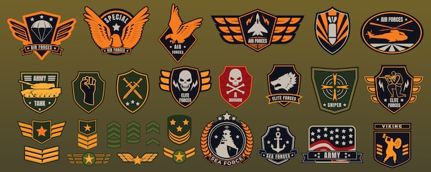 Conjunto de distintivo militar do exército.