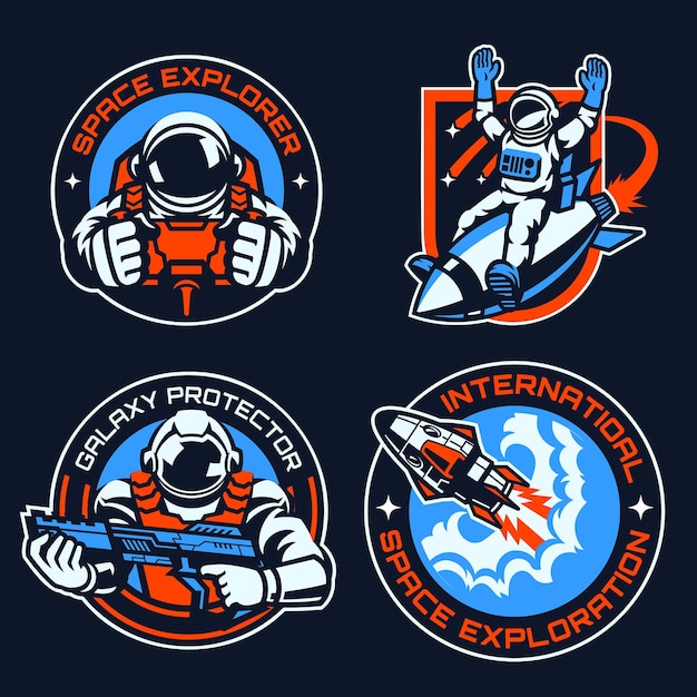 Vetor conjunto de distintivo vintage do conceito de astronauta do espaço