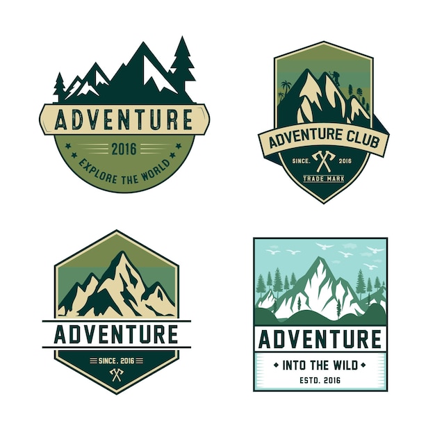 Conjunto de distintivos de aventura na montanha Vetor vintage grátis