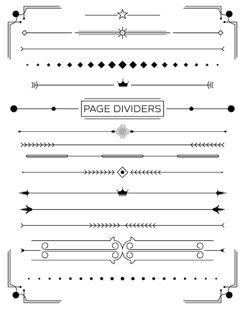 Vetor conjunto de divisores de página decorativos retrô e elementos de design. ilustração vetorial. coleção de livros clássicos.