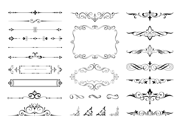 conjunto de divisores de páginas decorativos retro e elementos de design