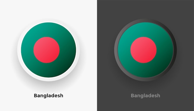 Conjunto de dois botões de bandeira de bangladesh arredondados metálicos com fundo preto e branco