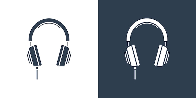 Vetor conjunto de dois simples inundados com ícones de fones de ouvido de cor. na variação de azul escuro e branco.