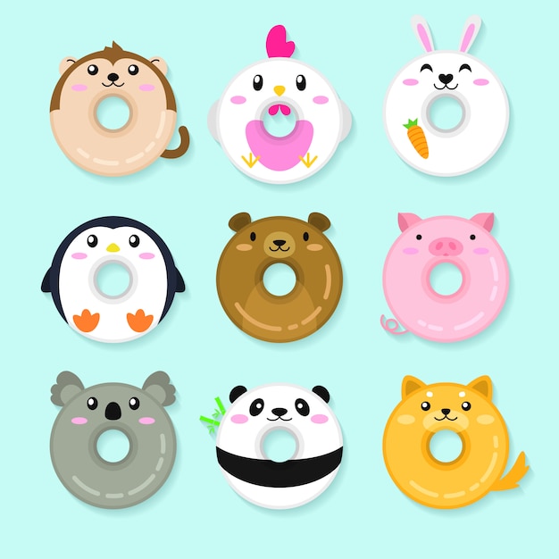 Conjunto de donuts de animais. bonito animal ilustração