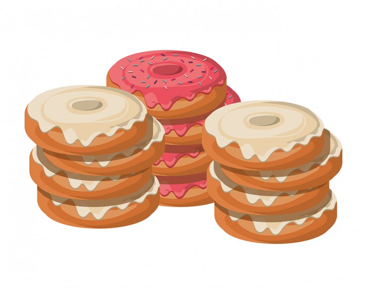 Vetor conjunto de donuts de padaria frescos e deliciosos