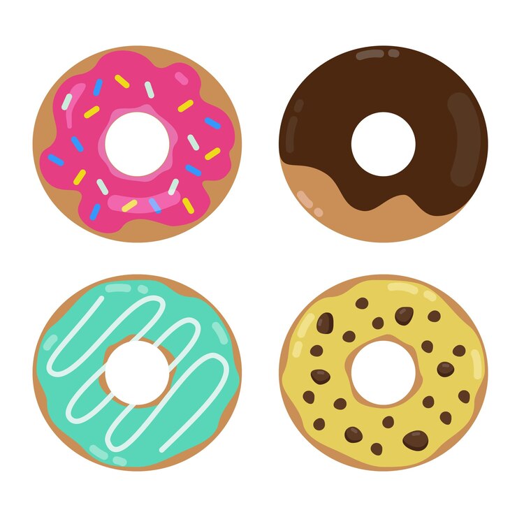 Vetor conjunto de donuts esmaltados espremer chocolate de morango menta sabor de banana doces de comida