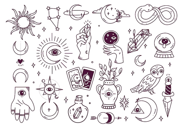 Conjunto de doodle astronomia mística