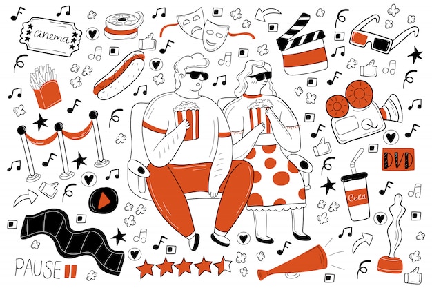 Conjunto de doodle de cinema