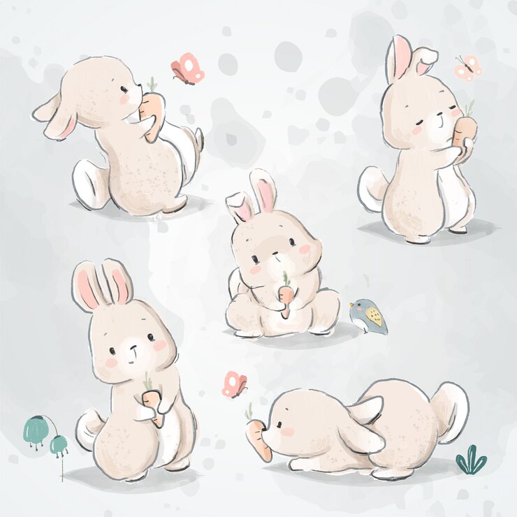 Conjunto de Doodle de coelho e cenoura