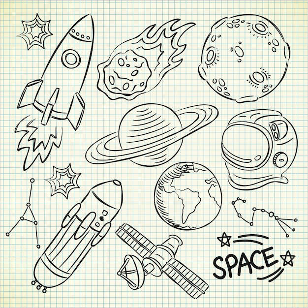 Conjunto de doodle de espaço