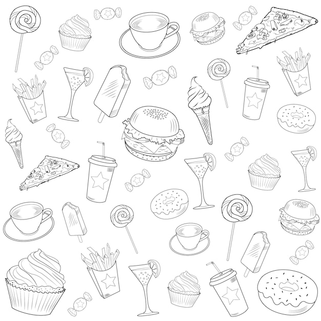 Conjunto de doodle de fast-food