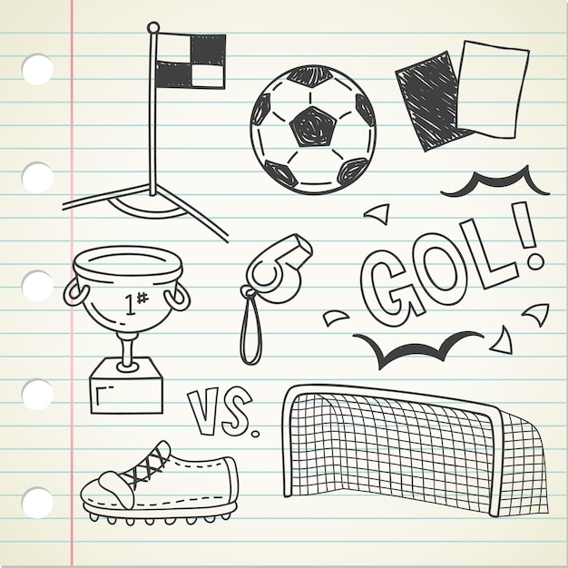 Vetor conjunto de doodle de futebol