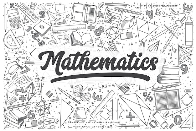 Conjunto de doodle de matemática desenhada de mão. letras - matemática