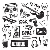 Conjunto de doodle de música rock n roll punk