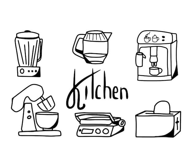 Conjunto de doodle de utensílio de cozinha coisas para decoração de menu