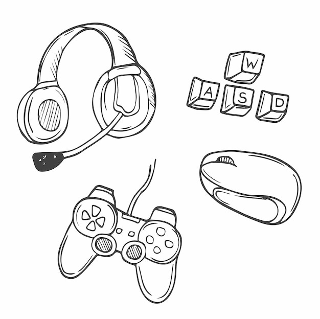 Conjunto de ilustração de doodle de videogame