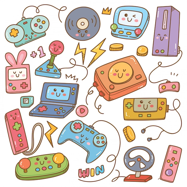 Conjunto de ilustração de doodle de videogame