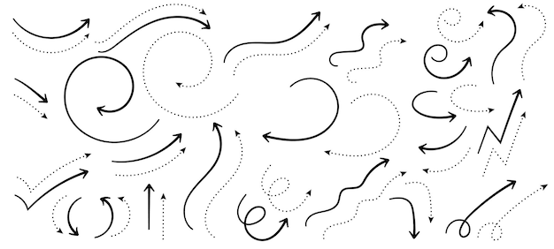 Conjunto de doodle setas vetor abstrato seta coleção ícone ilustração