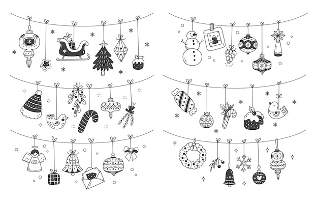 Conjunto de doodles de decoração pendurada de natal