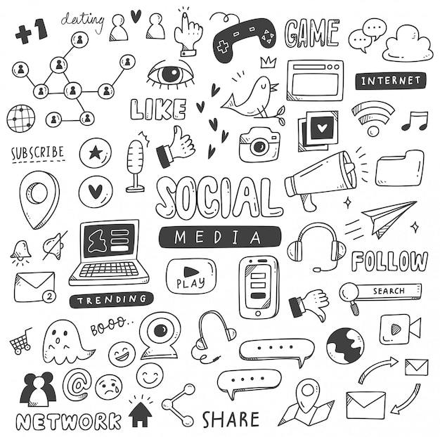 Conjunto de doodles de mídia social