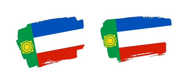 Conjunto de duas ilustrações de bandeira de pincel khakassia pintadas à mão em fundo sólido