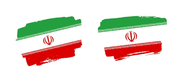 Vetor conjunto de duas ilustrações pintadas à mão da bandeira do irã em fundo sólido