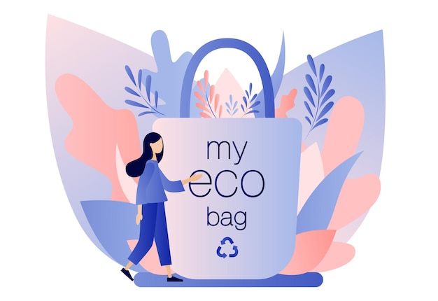 Conjunto de ecologia urbana zero waste eco bag ilustração em vetor estilo cartoon plana