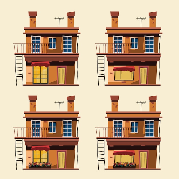 Vetor conjunto de edifício em ilustração vetorial de cidade