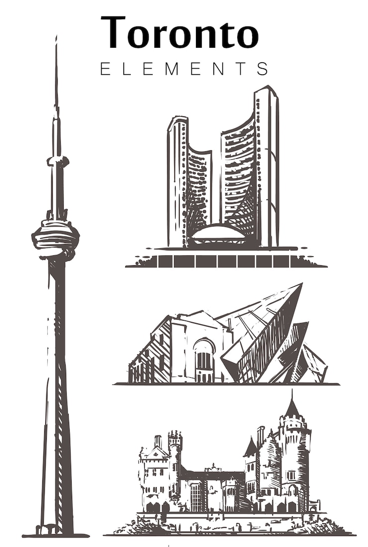 Vetor conjunto de edifícios de toronto desenhados à mão